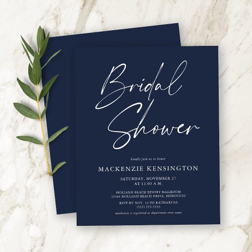 Budget Modern Navy Blue Bridal Shower Invitation