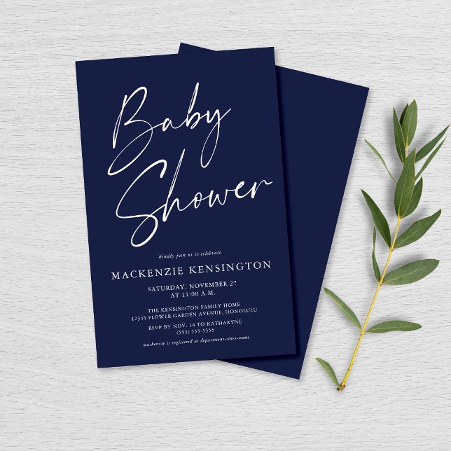 Budget Modern Navy Blue Script Baby Shower FLYER (Creator Uploaded)