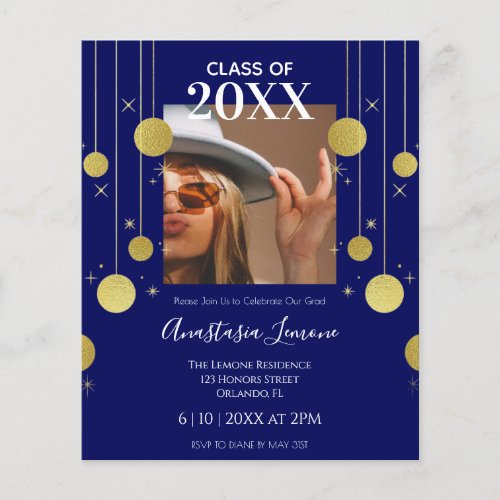 Budget Modern Navy  Gold Graduation Invitation