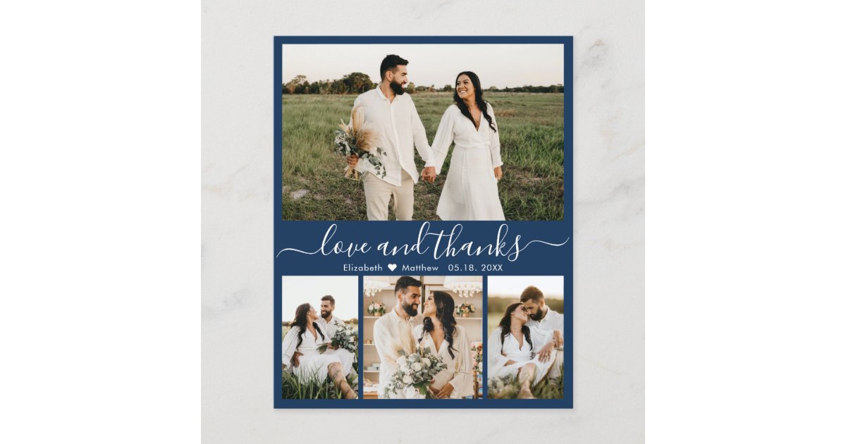 Budget Modern Navy Photo Wedding Thank You Card | Zazzle