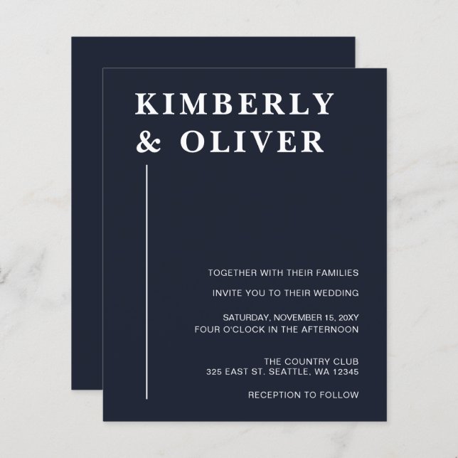 Budget Modern Navy Wedding Invitations (Front/Back)