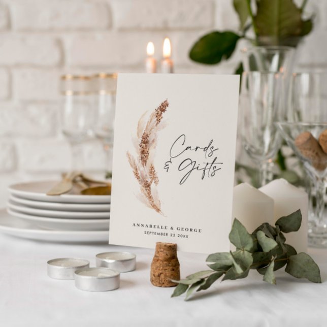 Budget modern pampas grass wedding cards and gifts foam board (Creator Uploaded)