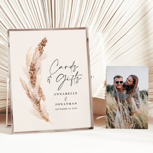 Budget modern pampas grass wedding cards and gifts poster