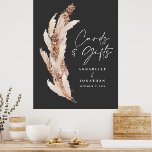 Budget modern pampas grass wedding cards and gifts poster