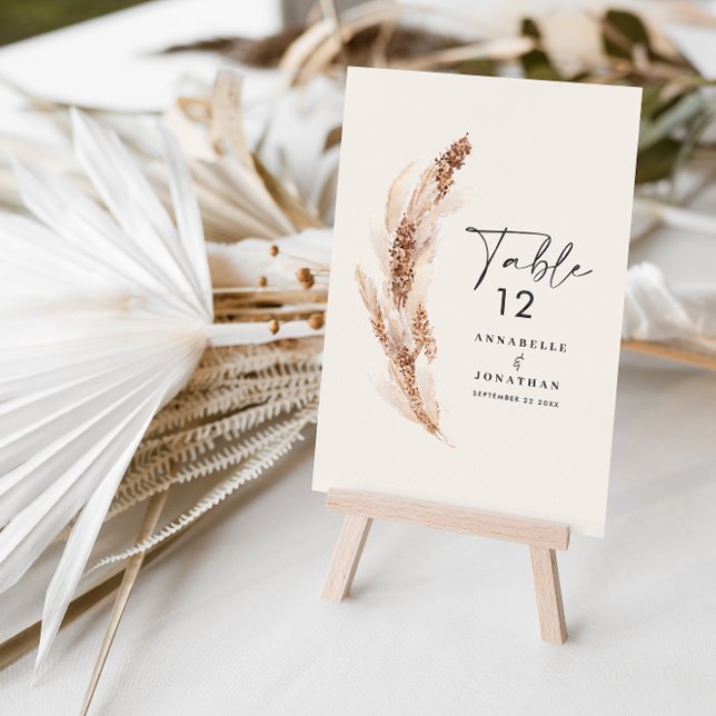 Budget modern pampas grass wedding table number foam board (Creator Uploaded)