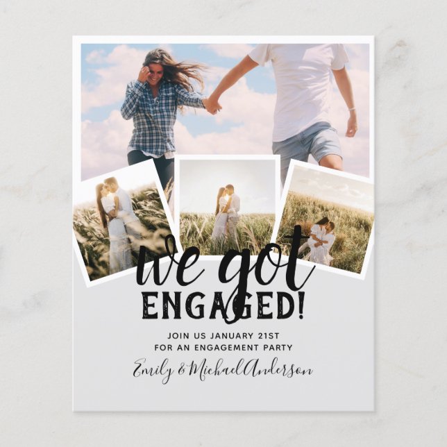 BUDGET Modern PHOTO ENGAGEMENT Announcement Flyer (Front)
