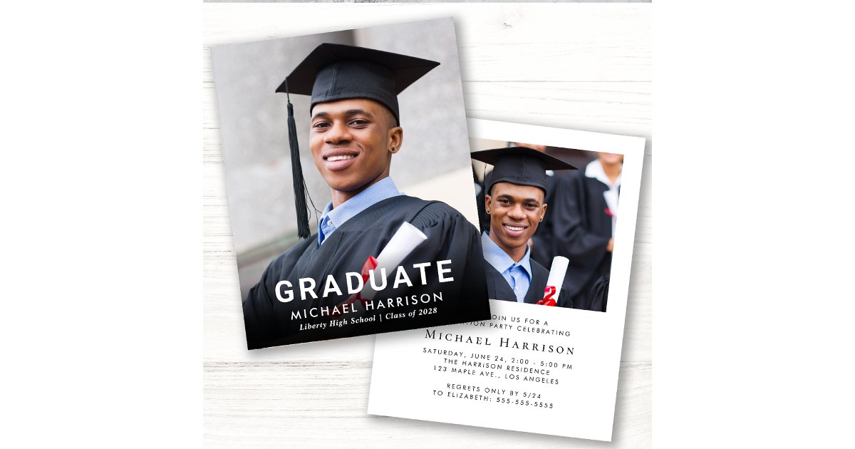 Budget Modern Photo Graduation Party Invitation | Zazzle