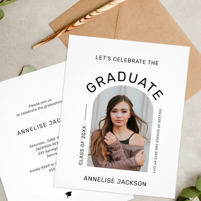 Budget modern photo graduation party invitation flyer | Zazzle