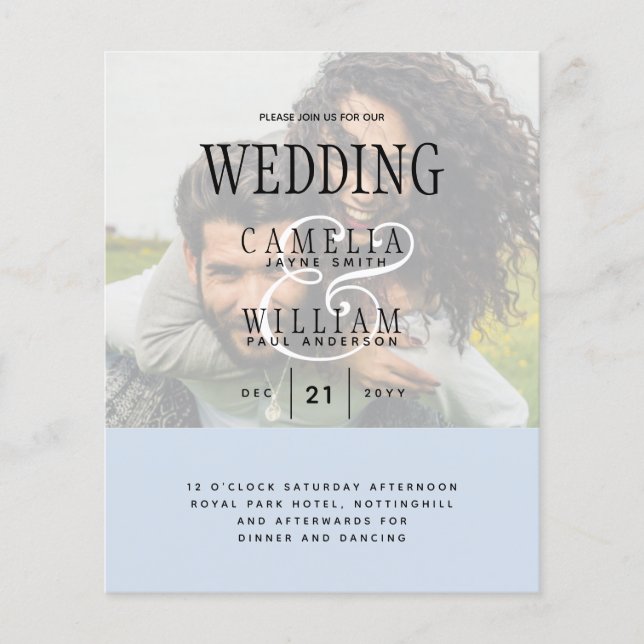 BUDGET Modern Photo Overlay All-in1 Wedding Invite Flyer (Front)