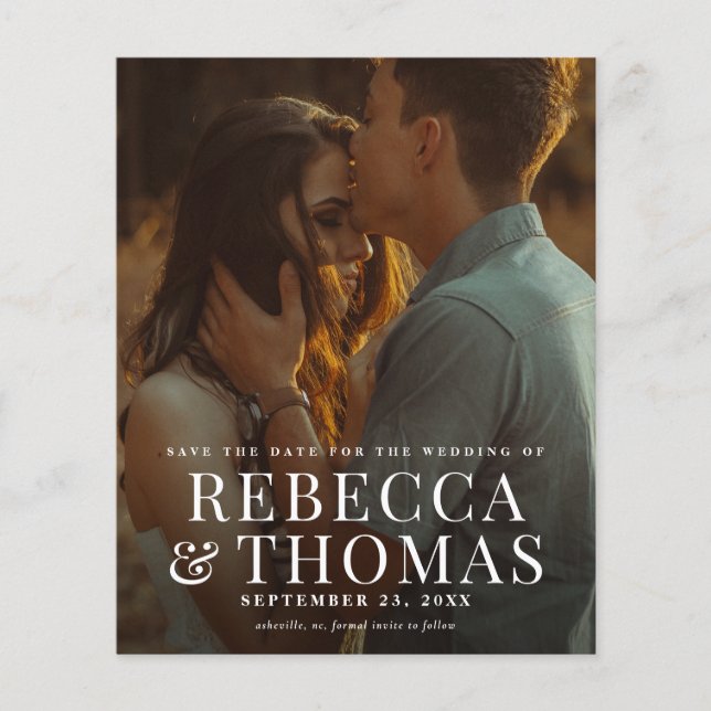 Budget Modern Photo Overlay Wedding Save the Date (Front)