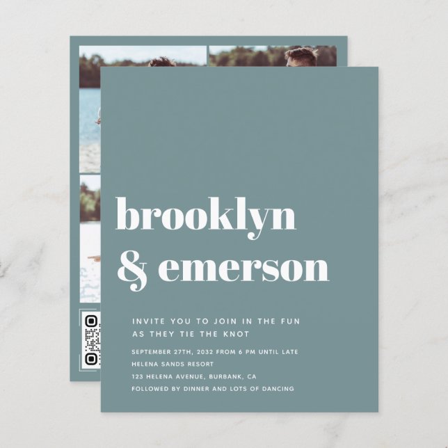 Budget Modern Photo QR Code Wedding Invitation (Front/Back)