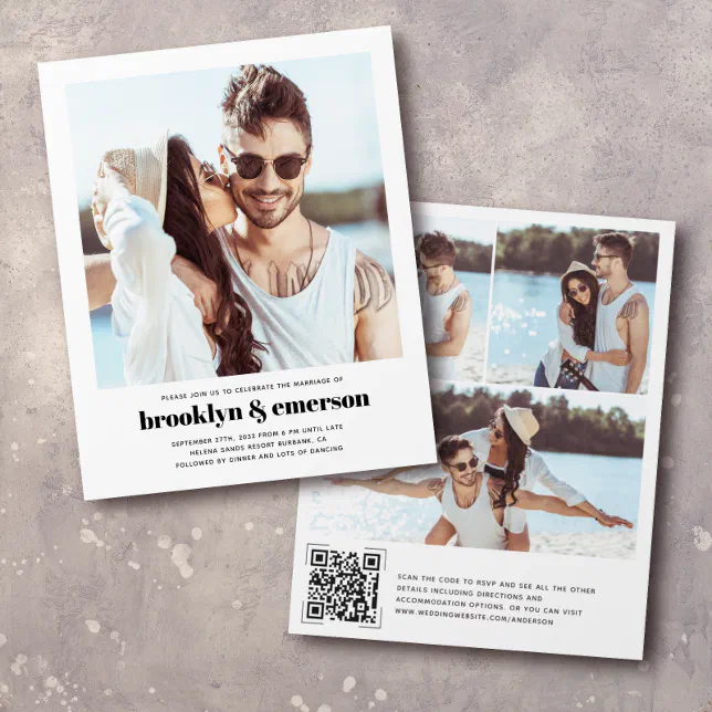 Budget Modern Photo QR Code Wedding Invitation | Zazzle