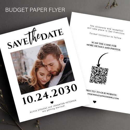 Budget modern photo QR code wedding save the date Flyer