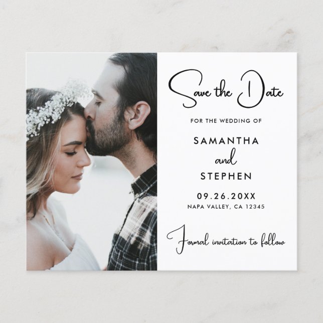 Budget Modern Photo Save The Date Card (Front)