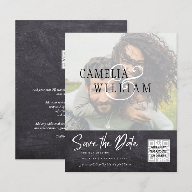 BUDGET Modern PHOTO Save The Date QR CODE RSVP (Front/Back)