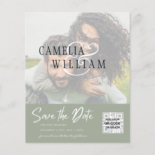 BUDGET Modern PHOTO Save The Date QR CODE RSVP Flyer (Front)