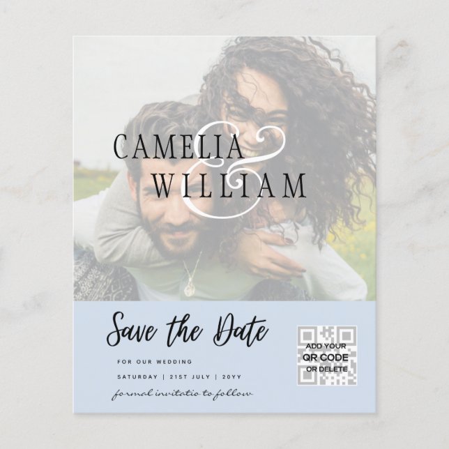 BUDGET Modern PHOTO Save The Date QR CODE RSVP Flyer (Front)