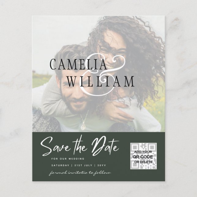 BUDGET Modern PHOTO Save The Date QR CODE RSVP Flyer (Front)