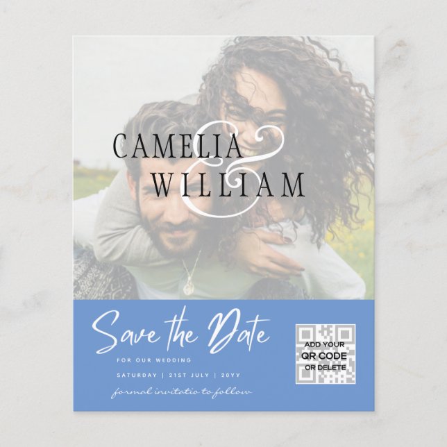 BUDGET Modern PHOTO Save The Date QR CODE RSVP Flyer (Front)