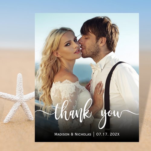 Budget Modern Photo Script Wedding Thank You Flyer