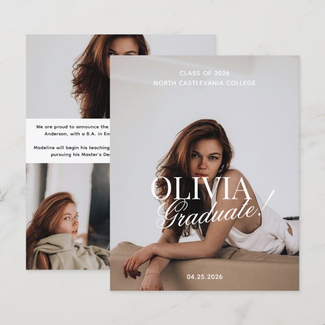 BUDGET Modern Photo Typography Script Grad Party  (Front/Back)