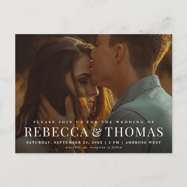 Budget Modern Photo Wedding Invitation Postcard (Front)