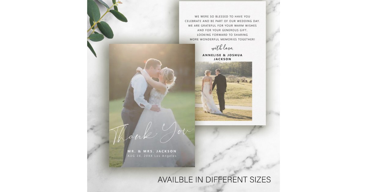 Budget modern photo wedding thank you MINI SIZE Note Card | Zazzle
