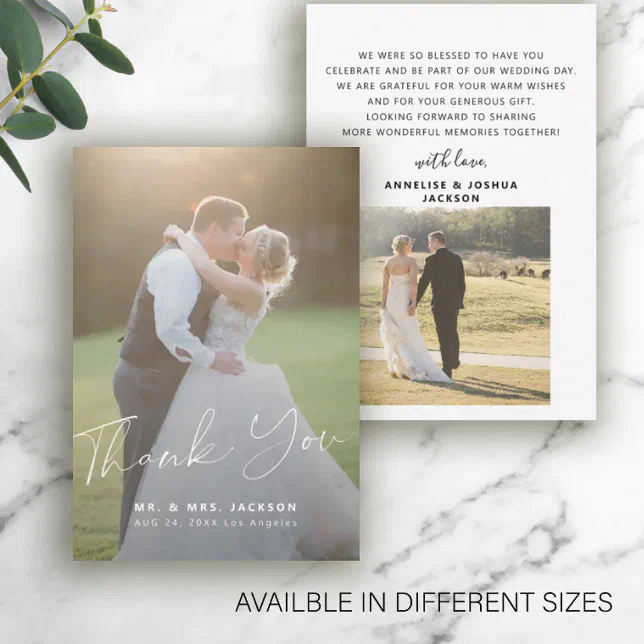 Budget modern photo wedding thank you MINI SIZE Note Card | Zazzle