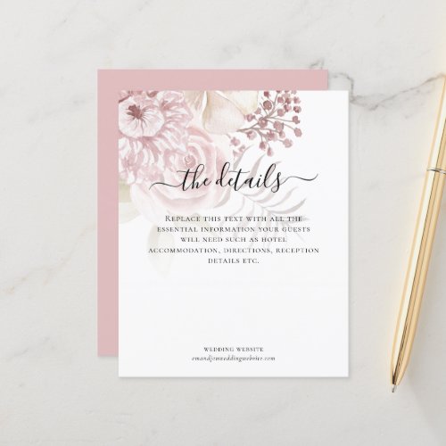 Budget Modern Pink Florals Script Wedding Details
