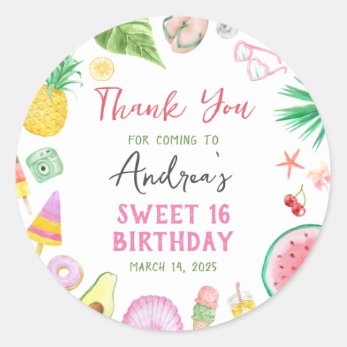 Budget Modern Pool Party Summer Sweet 16 Thank You Classic Round Sticker