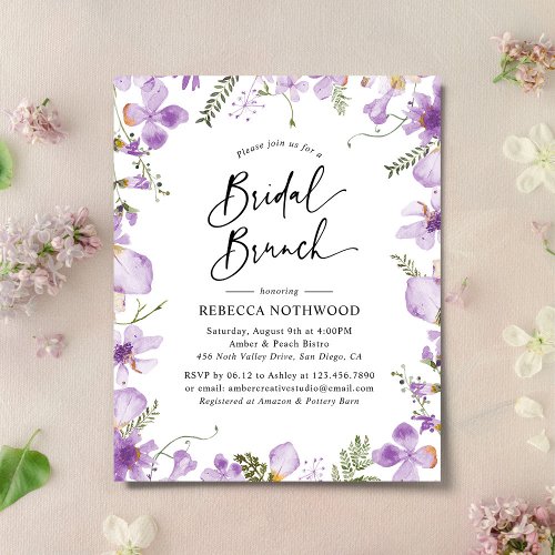 Budget Modern Purple Bridal Brunch Invitation
