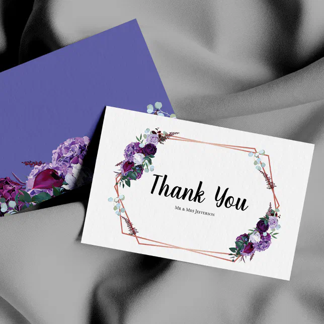 Budget Modern Purple Floral Wedding Thank you Card | Zazzle