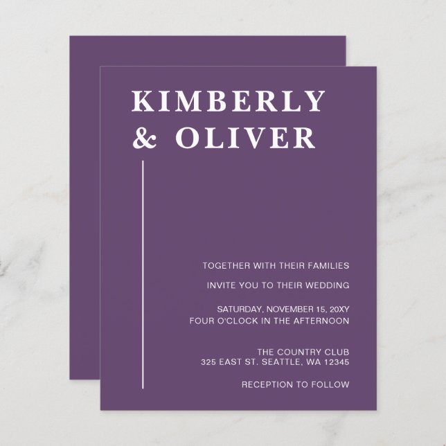 Budget Modern Purple Wedding Invitations (Front/Back)