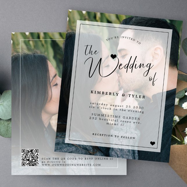 Budget modern QR CODE 2 photo wedding invitation (Creator Uploaded)