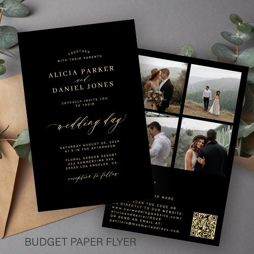 Budget modern QR code 4 photo all in one wedding Flyer