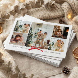 BUDGET Modern Red Bow Photo Collage Holiday Card