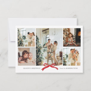 BUDGET Modern Red Bow Photo Collage Holiday Card
