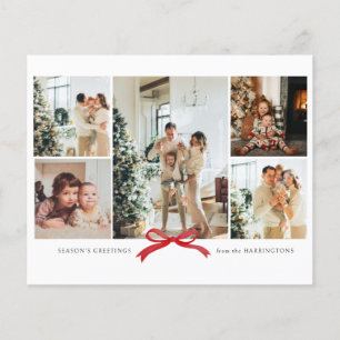 BUDGET Modern Red Bow Photo Collage Holiday Card