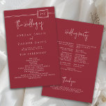 Budget Modern Red Monogram Wedding Program Flyer<br><div class="desc">A sleek and affordable wedding program on a matte finish flyer paper with the bride and groom's monogram initials and a modern text layout. The bold cranberry red and ecru beige color scheme is a lovely color choice and works beautifully for weddings in any season of the year. Personalize the...</div>