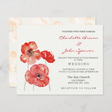 Budget Modern Red Poppy Floral Wedding invitations