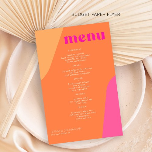 Budget modern retro abstract wedding menu template flyer