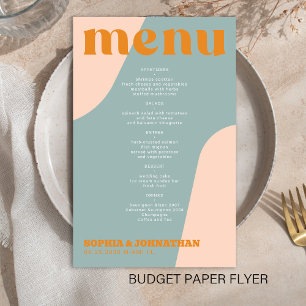 Budget modern retro groovy wedding menu template flyer