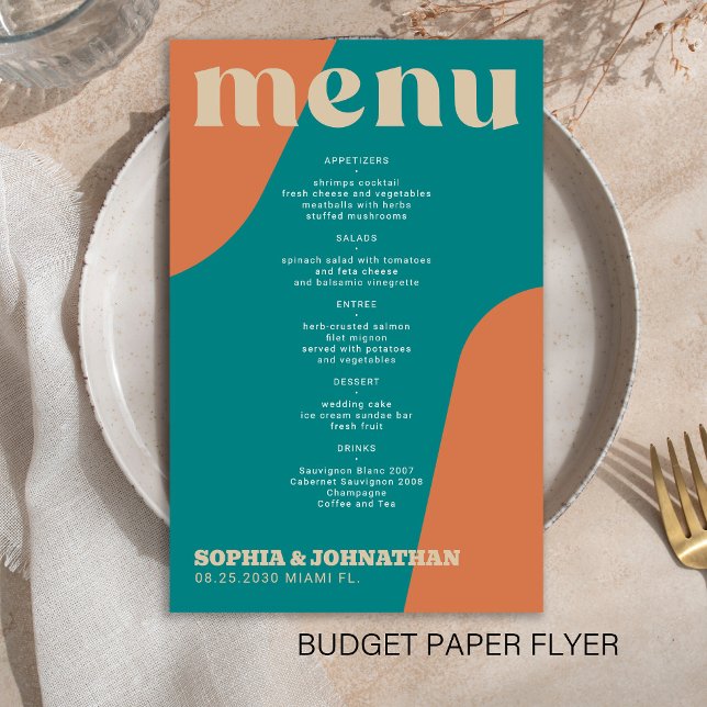 Budget modern retro groovy wedding menu template flyer (Creator Uploaded)