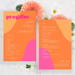Budget modern retro wedding program template<br><div class="desc">Abstract shapes retro vintage 70s style unique budget affordable groovy wedding program card template with bold typography in a vibrant trendy modern hot pink magenta and orange chic color palette.         Please note that all the colors are changeable.              Suitable for casual stylish contemporary weddings.</div>