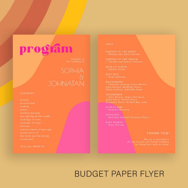 Budget modern retro wedding program template flyer (Creator Uploaded)
