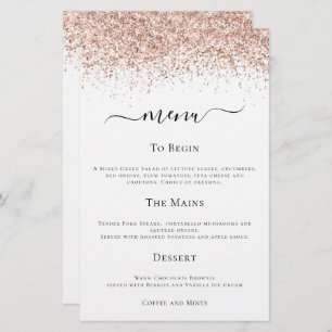 Budget Modern Rose Gold Glitter Wedding Menu