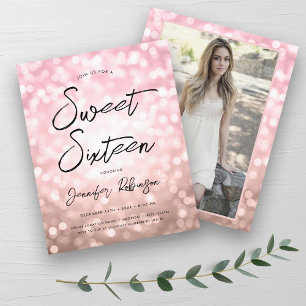 Budget Modern Rose Gold Photo Sweet 16 Invite