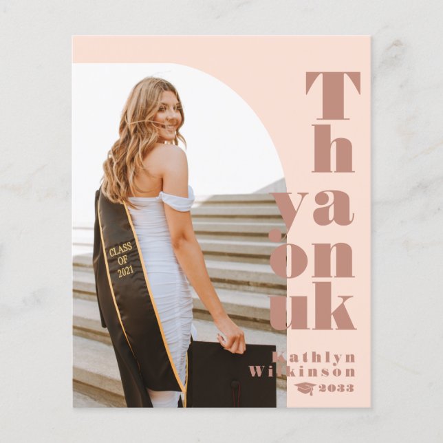 BUDGET Modern Rose Pink Arch Photo Grad Thank You Flyer (Front)