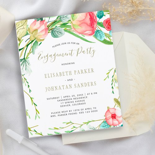 Budget modern roses engagement party invitation