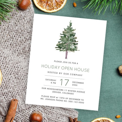 Budget modern rustic holiday open house invitation